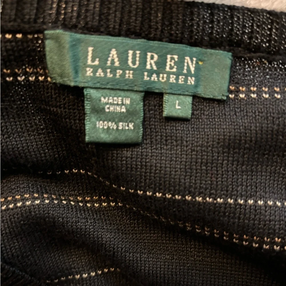 Lauren Ralph Lauren Silk Lightweight V Neck Pinstripe Sweater - Picture 2 of 5